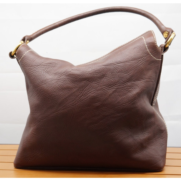 CELINE Vintage Shoulder Bag Brown Leather Gold Triomphe Fold over Handbag - Picture 6 of 13